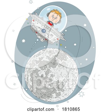 Cartoon Clipart Boy Flying a UFO from the Moon by Alex Bannykh