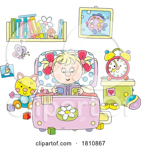 Cartoon Clipart Girl Reading in Bed by Alex Bannykh