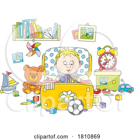 Cartoon Clipart Boy Reading in Bed by Alex Bannykh