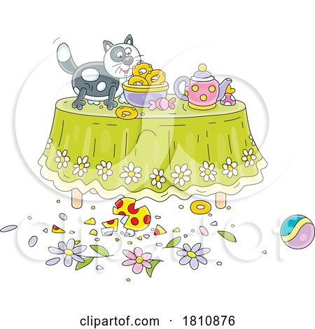 Cartoon Clipart Cat Eating Donuts After Breaking Glass by Alex Bannykh