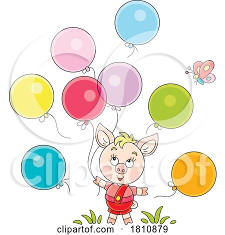 Cartoon Clipart Piglet with Balloons by Alex Bannykh