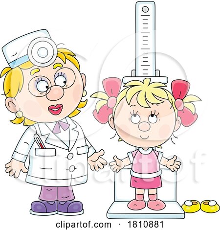 Cartoon Clipart Girl Getting Measured by a Doctor or Nurse by Alex Bannykh