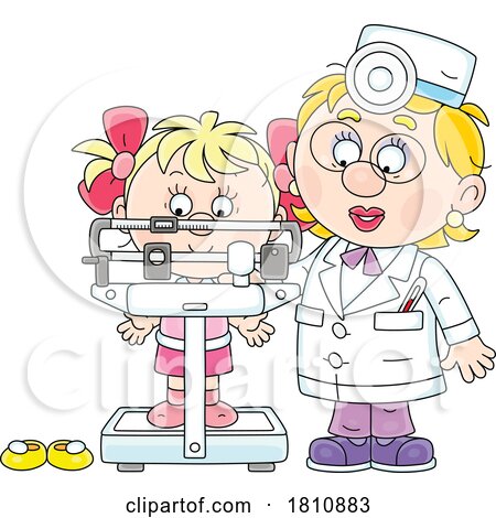 Cartoon Clipart Girl Getting Weighed by a Doctor or Nurse by Alex Bannykh