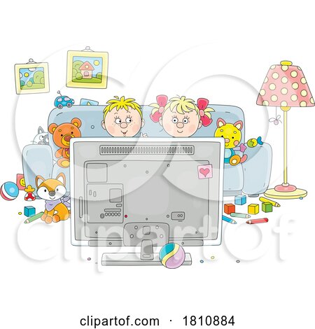 Cartoon Clipart Kids Watching TV by Alex Bannykh