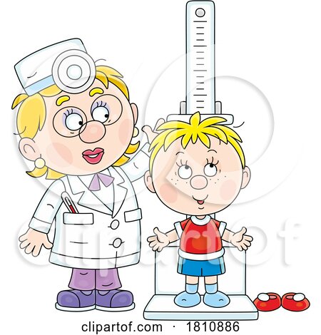 Cartoon Clipart Boy Getting Measured by a Doctor or Nurse by Alex Bannykh