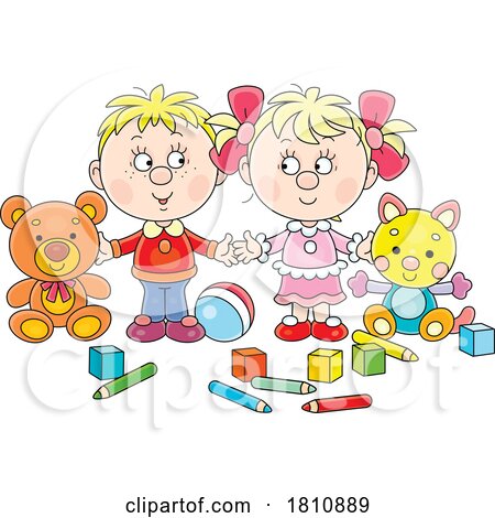 Cartoon Clipart Kids with Toys by Alex Bannykh