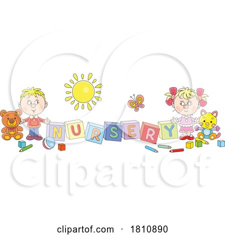 Cartoon Clipart Kids with Nursery Blocks by Alex Bannykh