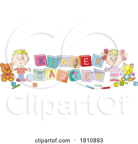 Cartoon Clipart Kids with Kindergarten Blocks by Alex Bannykh