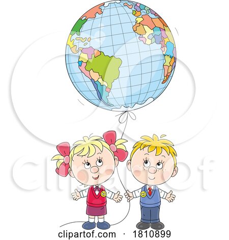 Cartoon Clipart Students with a Globe Balloon by Alex Bannykh