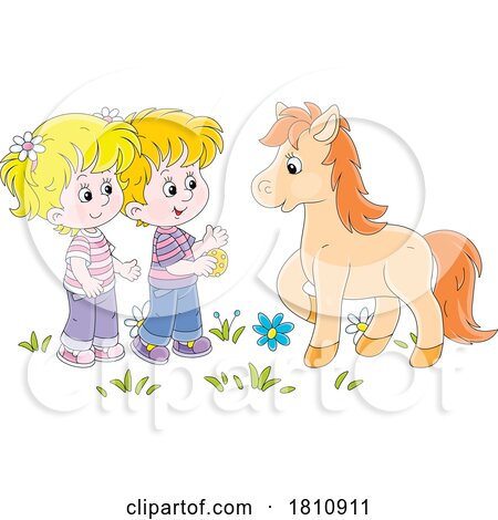 Cartoon Clipart Kids with a Pony by Alex Bannykh