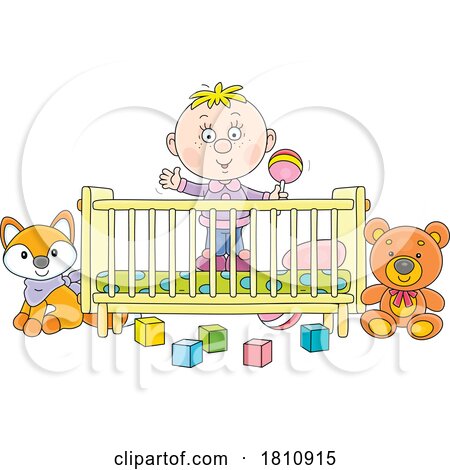 Cartoon Clipart Boy in a Crib by Alex Bannykh