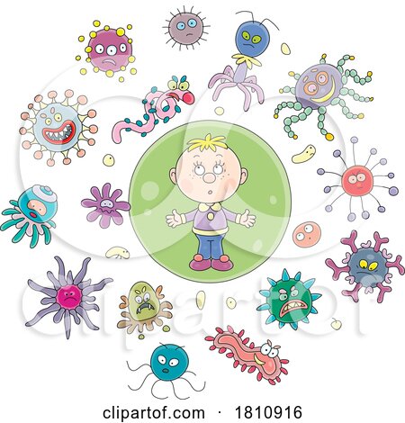 Cartoon Clipart Boy with Germs by Alex Bannykh