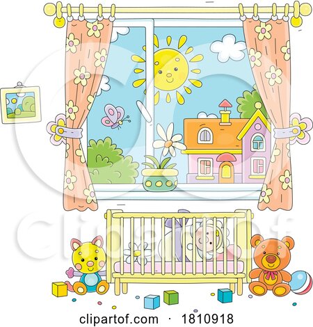 Cartoon Clipart Baby in a Crib by Alex Bannykh
