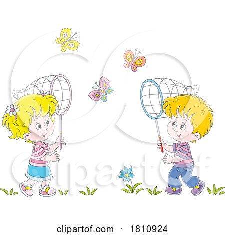 Cartoon Clipart Kids Chasing Butterflies by Alex Bannykh