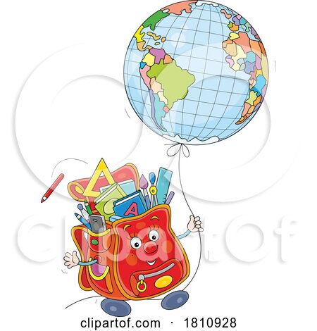 Cartoon Clipart Backpack Mascot with a Globe Balloon by Alex Bannykh