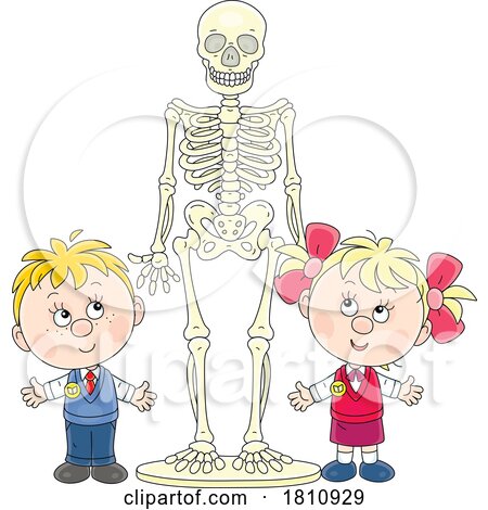 Cartoon Clipart Students with a Skeleton by Alex Bannykh