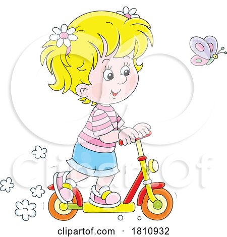 Cartoon Clipart Girl Riding a Kick Scooter by Alex Bannykh