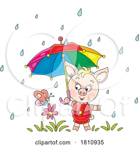 Cartoon Clipart Piglet in a Spring Shower by Alex Bannykh