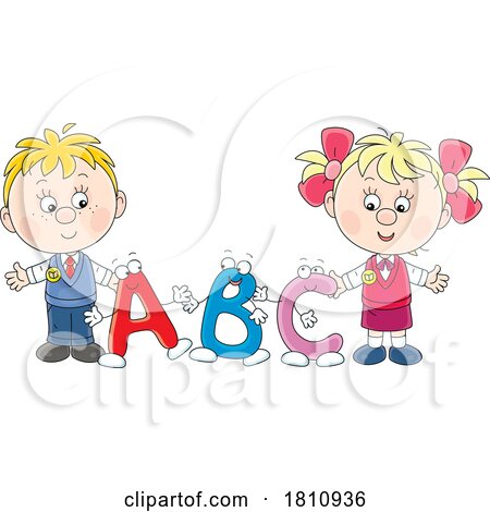 Cartoon Clipart Students with Alphabet Letters by Alex Bannykh