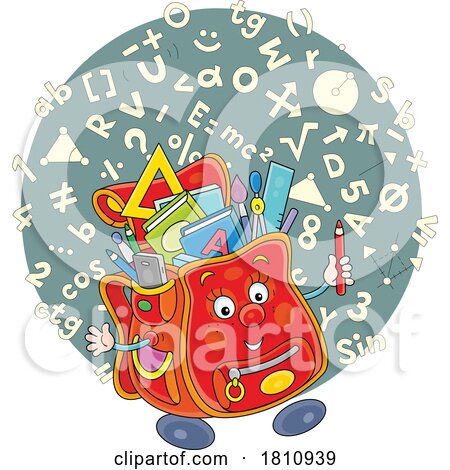 Cartoon Clipart Backpack Mascot with Math by Alex Bannykh