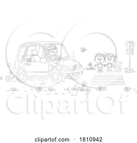 Cartoon Clipart Kids at a Crosswalk by Alex Bannykh