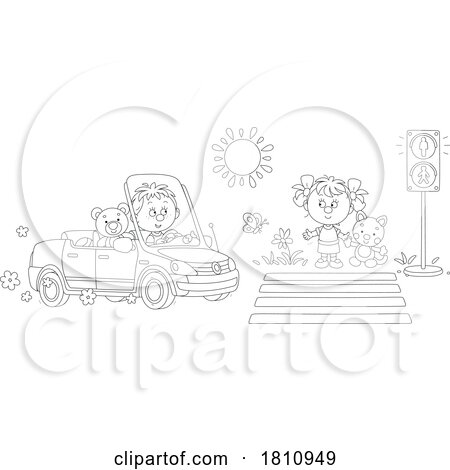 Cartoon Clipart Kids at a Crosswalk by Alex Bannykh