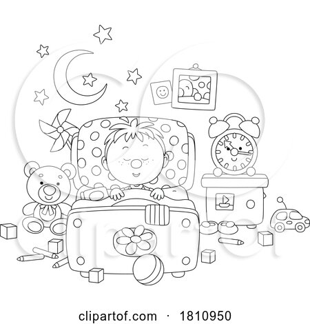 Cartoon Clipart Boy Sleeping in Bed by Alex Bannykh