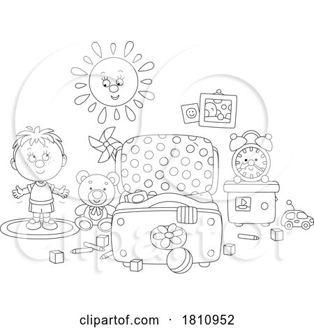 Cartoon Clipart Boy Playing in His Bedroom by Alex Bannykh