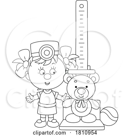 Cartoon Clipart Girl Playing Nurse and Measuring Her Teddy Bear by Alex Bannykh