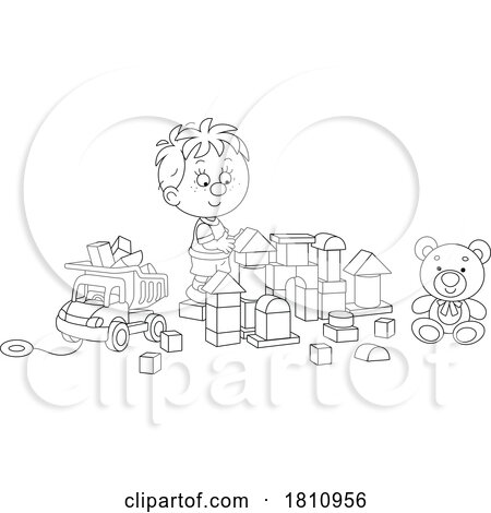 Cartoon Clipart Boy Playing with Blocks by Alex Bannykh