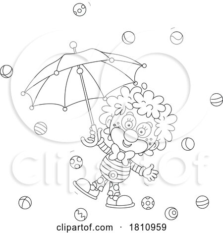 Cartoon Clipart Party Clown with an Umbrella and Balls by Alex Bannykh