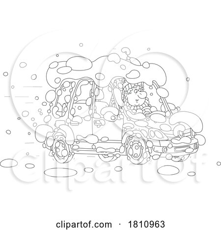 Cartoon Clipart Chubby Man Driving Fast in the Snow by Alex Bannykh