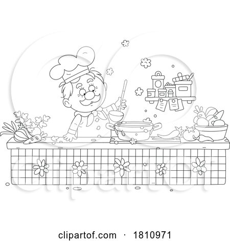 Cartoon Clipart Chef Cooking Soup by Alex Bannykh