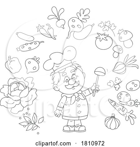 Cartoon Clipart Chef with Ingredients by Alex Bannykh