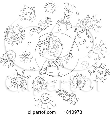 Cartoon Clipart Doctor with Germs and Viruses by Alex Bannykh