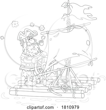 Cartoon Clipart Pirate on a Raft by Alex Bannykh