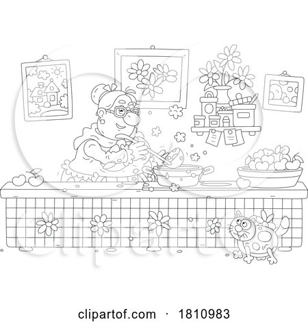Cartoon Clipart Grandma Cooking Cherries by Alex Bannykh