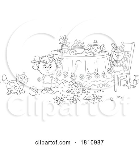 Cartoon Clipart Girl with a Broken Tea Pot by Alex Bannykh