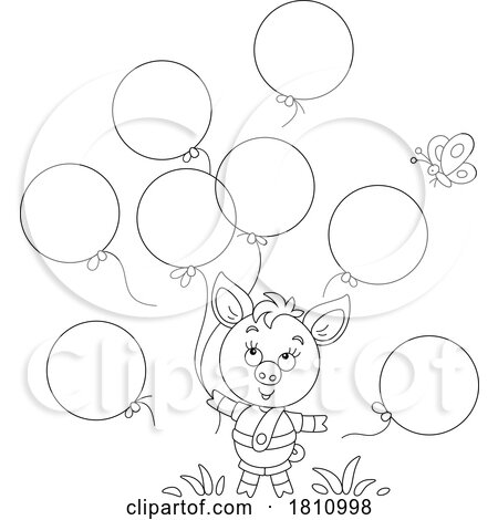 Cartoon Clipart Piglet with Balloons by Alex Bannykh