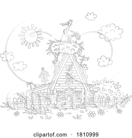 Cartoon Clipart Stork Nesting on a House by Alex Bannykh