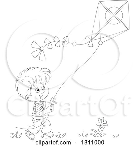 Cartoon Clipart Boy Flying a Kite by Alex Bannykh