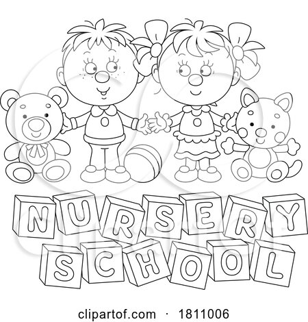 Cartoon Clipart Kids with Nursery School Blocks by Alex Bannykh