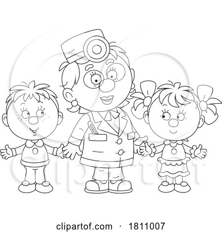 Cartoon Clipart Kids with a Nurse by Alex Bannykh