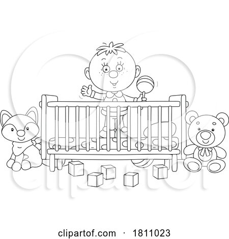 Cartoon Clipart Boy in a Crib by Alex Bannykh