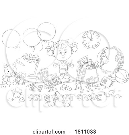 Cartoon Clipart Student with Hello First Grade Text by Alex Bannykh