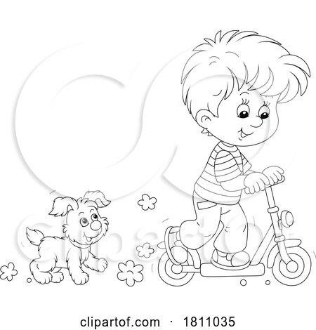 Cartoon Clipart Boy Riding a Kick Scooter by Alex Bannykh