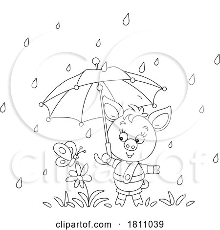 Cartoon Clipart Piglet in a Spring Shower by Alex Bannykh