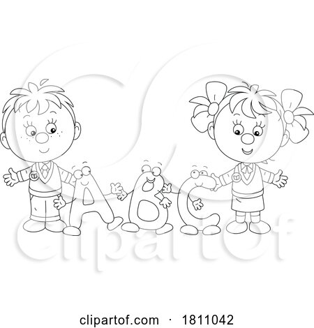 Cartoon Clipart Students with Alphabet Letters by Alex Bannykh