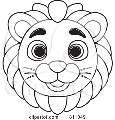 Black and White Cute Happy Lion Face Mascot by Lal Perera