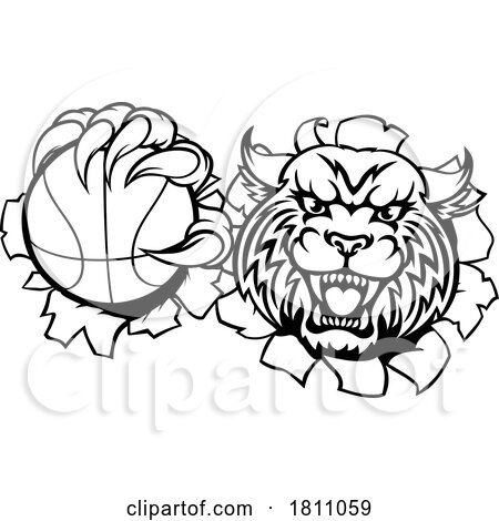 Wildcat Bobcat Cat Cougar Basketball Ball Mascot by AtStockIllustration